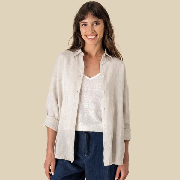 Spasso Ladies Long Sleeve Oversized Linen Shirt Thumbnail